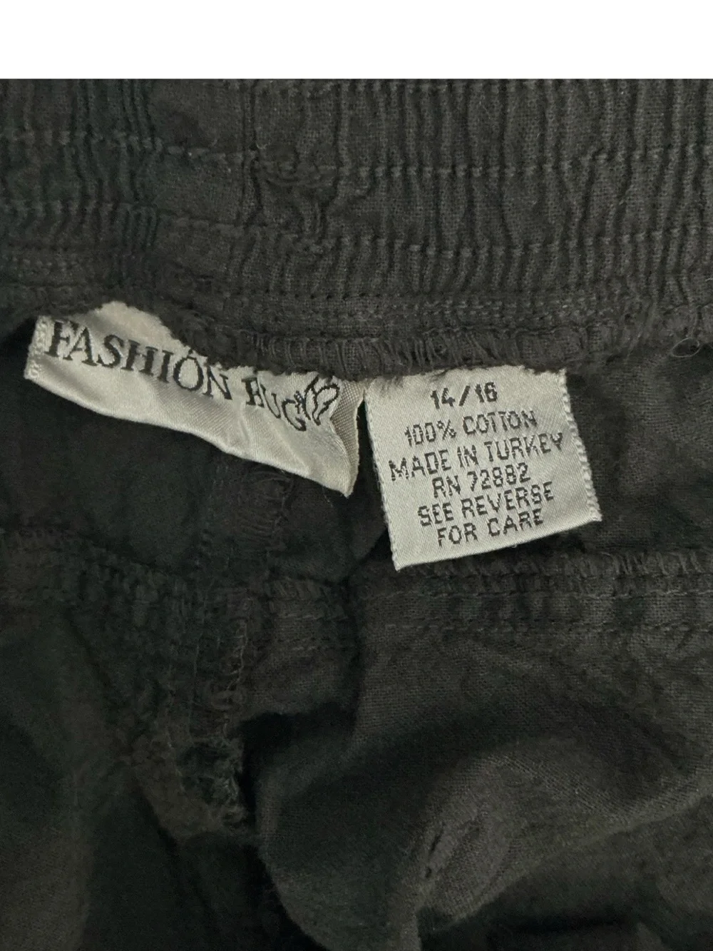 Fashion Bug Black Pants 100% Cotton Pocket Elastic Waist 29” Inseam Plus 14/16